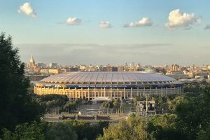 A view of the stadium from across the Moscow River.