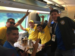 Brazil fans on train to St. Petersburg
